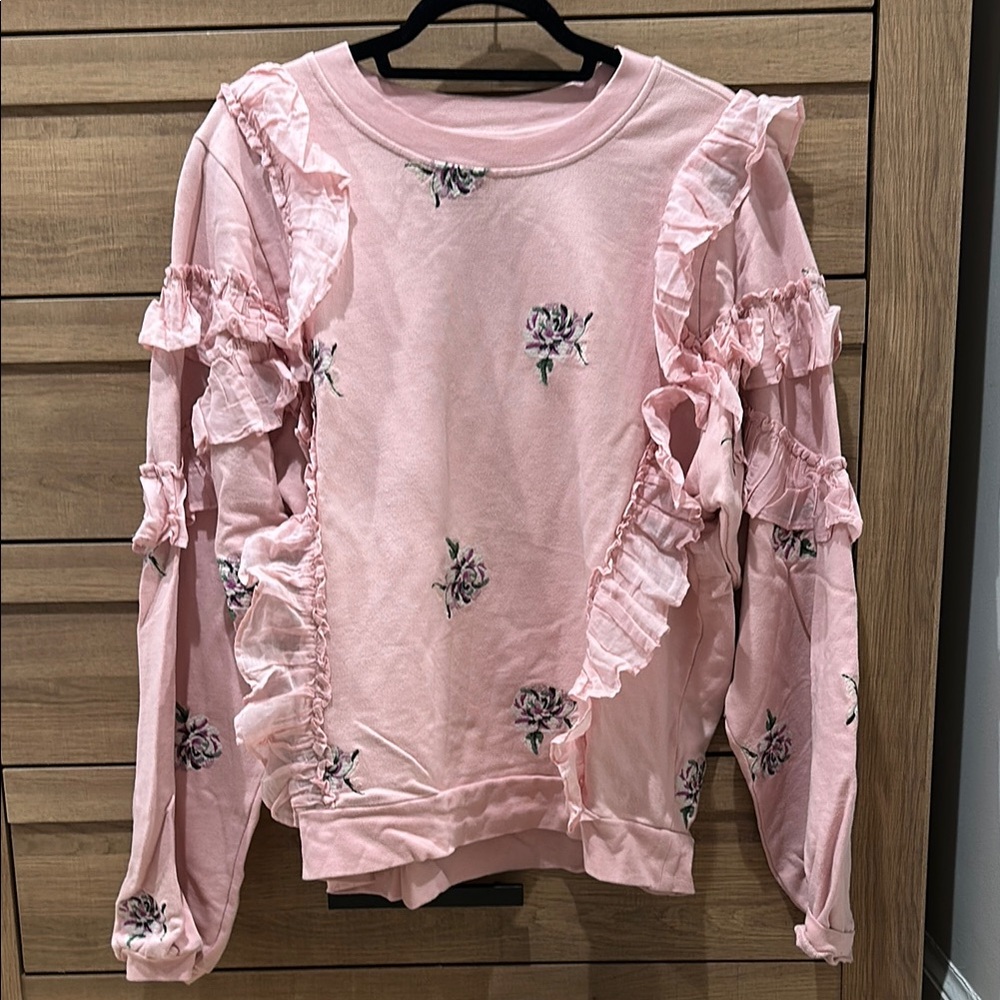 Tularosa Pink Ruffled Long Sleeve Sweatshirt
